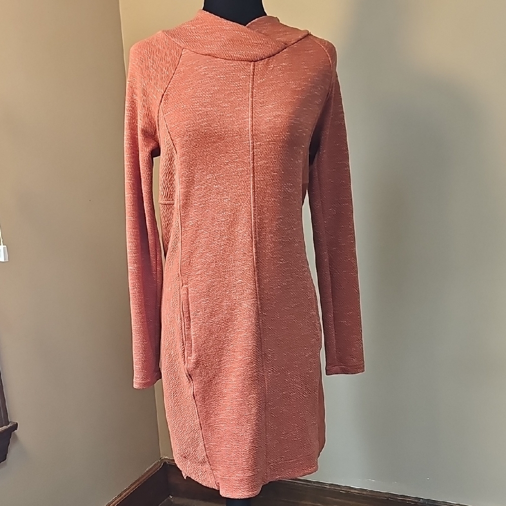 Prana Rust Raglan Long Sleeve Dress Zipper Pockets High Neck